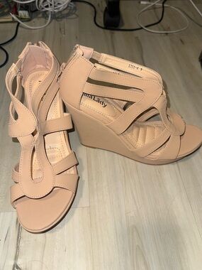 Mila Lady Elegant Peach Strappy Wedge Sandals - Casual Women Wedges